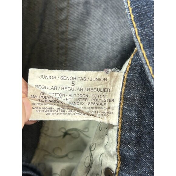 Grane Flare Leg Jeans Juniors Sz 5 Dark wash Wide Leg Distressed Hem - Picture 5 of 11